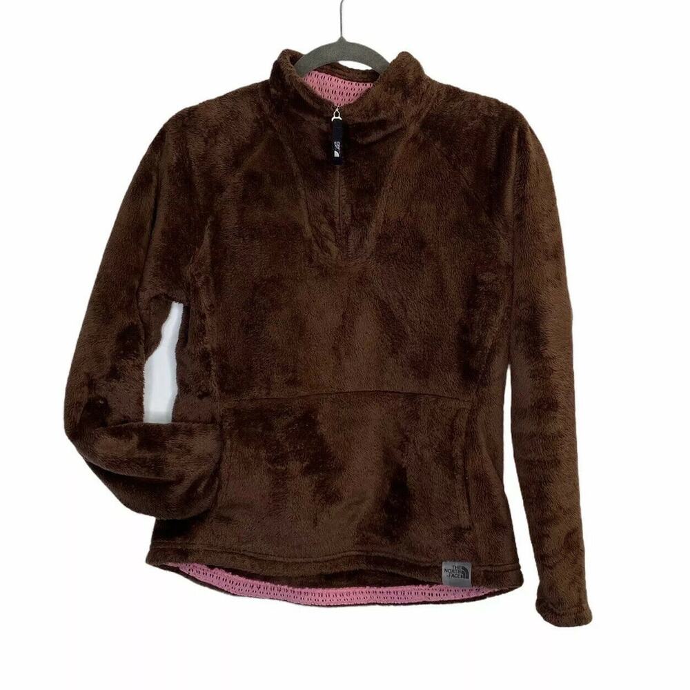 The North Face Osito Pullover Jacket Womens Brown Pink Fuzzy Fleece 1/4 Zip